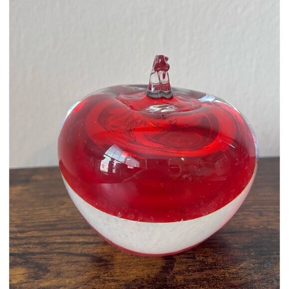Decorative Murano Style Glass Red Apple Paperweight Fruit  Vintage MURANO Flamand Red Apple paperweight